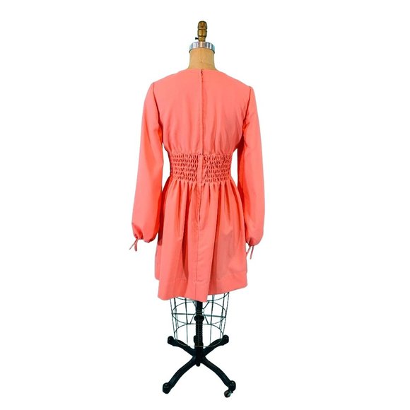 Vintage 1960s Peach Mini Dress Keyhole Shirred Waist | W 30-34" - Picture 10 of 10